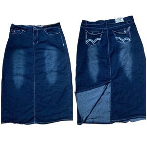 Que Hermosa size 16 stretch denim pencil midi skirt back slit